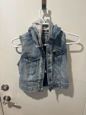 Mudd Light Blue Denim Vest with Gray Hooded Lining